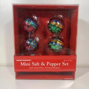 Boxed NEW Set of 6 Mini Ornament Salt and Pepper Shakers